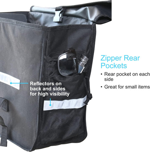 Lumintrail 36L Double Panniers - Bike Saddle Bags with Reflective Strips, Carrying Handle for Grocery Shopping
