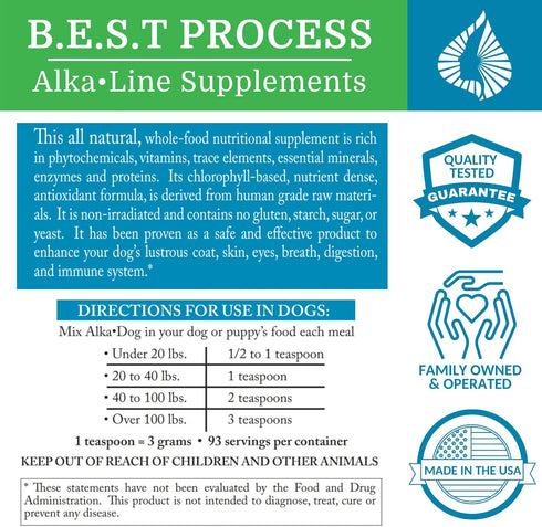 Alka•Dog Nutrient Rich Superfood Powder for Dogs, Best Process Alkaline with Probiotics, Trace Minerals, Enzymes &