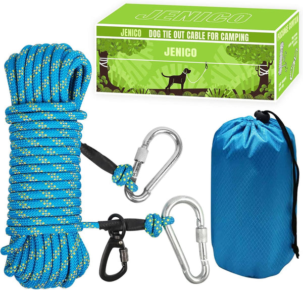 Dog Tie Out Cable for Camping - 50ft/70ft/100ft Reflective Overhead Trolley System for Dogs up to 300lbs