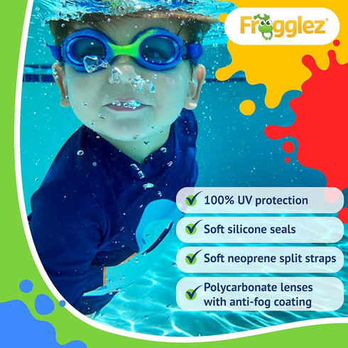 Frogglez Anti-Fog Swimming Goggles for Kids Under 10, Recommended by Olympic Swimmers