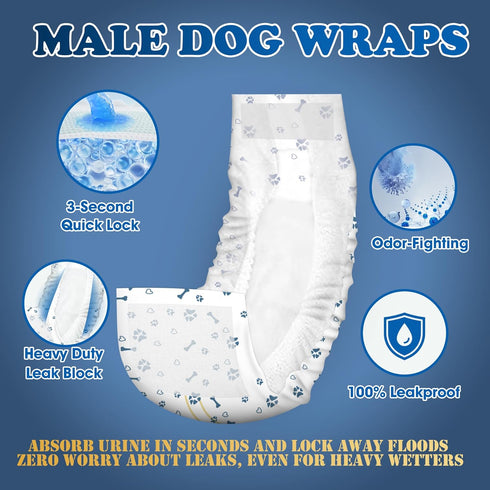 50ct) LeapSheep Disposable Dog Diapers Male, Super Absorbent Male Dog Wraps, Puppy Diapers for Doggie Training