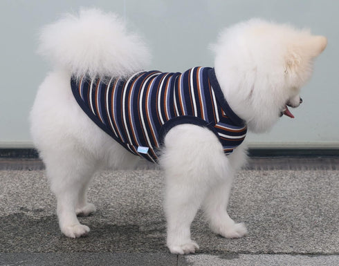 Striped Teacup Pet Dog T-Shirts, 100% Cotton Tank Vest for Small Dogs and Cats, Blue Black