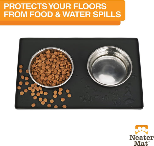 Neater Pet Brands Neater Mat - Waterproof Silicone Pet Bowls Mat - Protect Floors from Food & Water (Midnight Black, 16" x 10" Silicone)