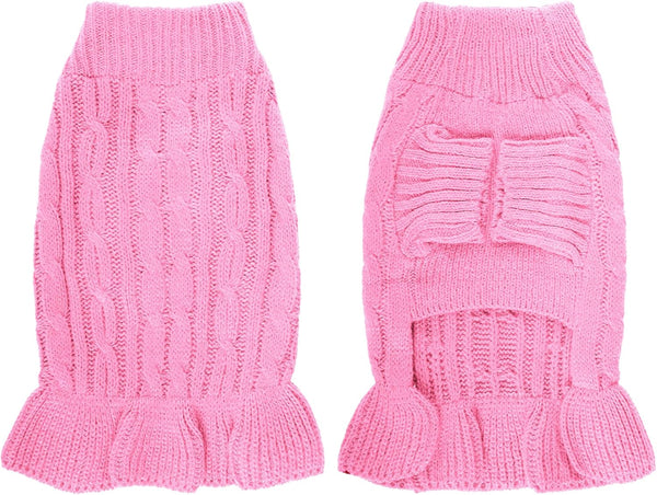 Small Dog Sweater Pet Christmas Dress for Dogs, Winter Holiday Breathable Ruffle Hem Design (Pink, Large)