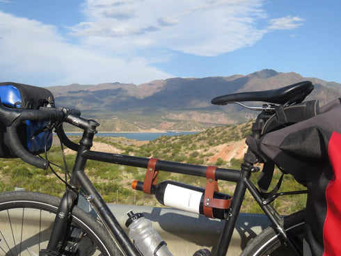 oopsmark The Bicycle Wine Rack - Handmade Leather Bike Bottle Holder and Carrier for Picnics
