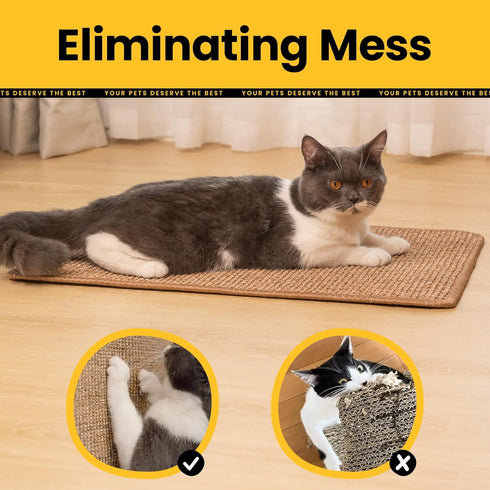 Cat Scratcher Mat - Natural Sisal with Sticky Velcro Tapes, Horizontal Floor Pads for Indoor Cats