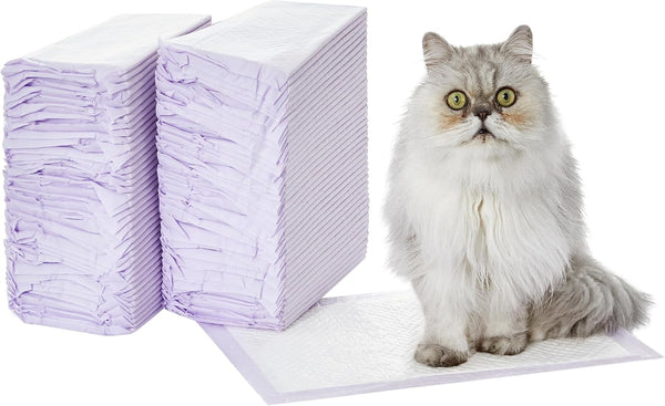 Amazon Basics Cat Pad Refills for Litter Box, Lemon Scent - Pack of 80, White, Purple