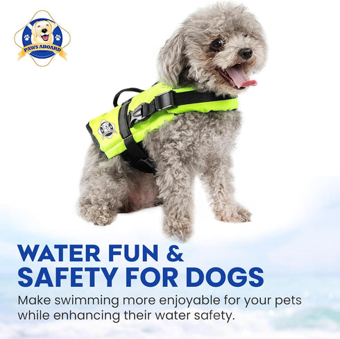 Paws Aboard Dog Life Jacket - Adjustable, Reflective, Comfortable Swim Vest for Dogs, XX-Small to Extra Large (Neon