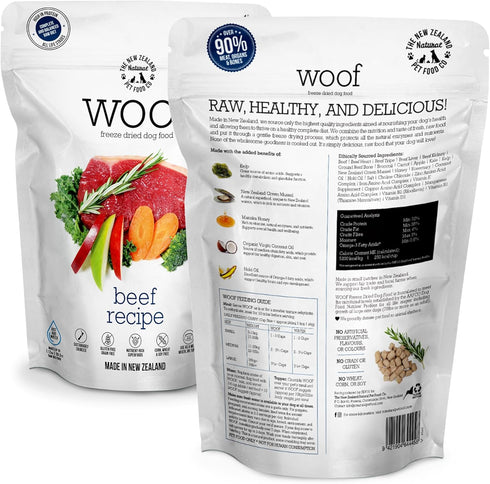 WOOF Freeze Dried Dog Food, Beef Recipe, High Protein, Complete Diet, Dog Food Topper, Mixer, or Treats, 9.9 oz