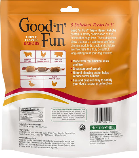 Good'n'Fun Triple Flavored Rawhide Kabobs for Dogs, 12 Oz (3 Pack)