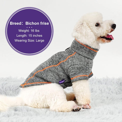 cyeollo Grey Dog Sweater Coat, Fleece Jacket with Reflective Zip Up, Dual D Ring, Warm Winter Coat for Small Dogs,