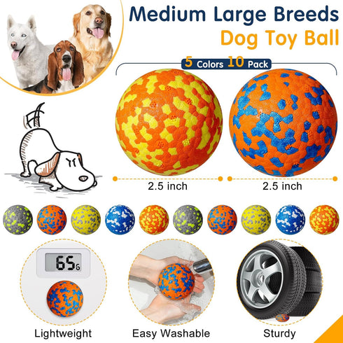 Leyndo 10 Pack Dog Balls for Aggressive Chewers - 2.5" Interactive Tennis Balls for Dogs of All Sizes
