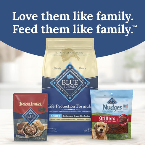 2.5-oz. 24-Count Blue Buffalo Tender Shreds Beef & Chicken Toppers in Savory Broth, Natural Dog Food Complement, Beef