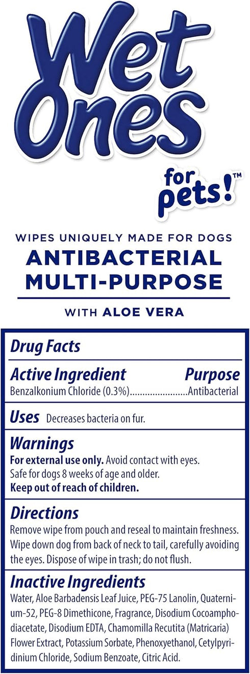 Wet Ones Multi-Purpose Dog Wipes with Aloe Vera, 50 Ct Cannister for All Dogs in Tropical Splash