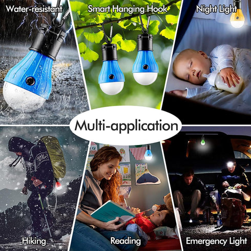 FLY2SKY Portable LED Tent Lamp, 4 Packs Blue Hook Hurricane Emergency Lights, Camping Tent Lanterns for Hiking