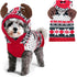 KYEESE Dog Christmas Sweater Hoodie with Leash Hole, Reindeer Snowflake Red Knitwear for Small Dogs, M