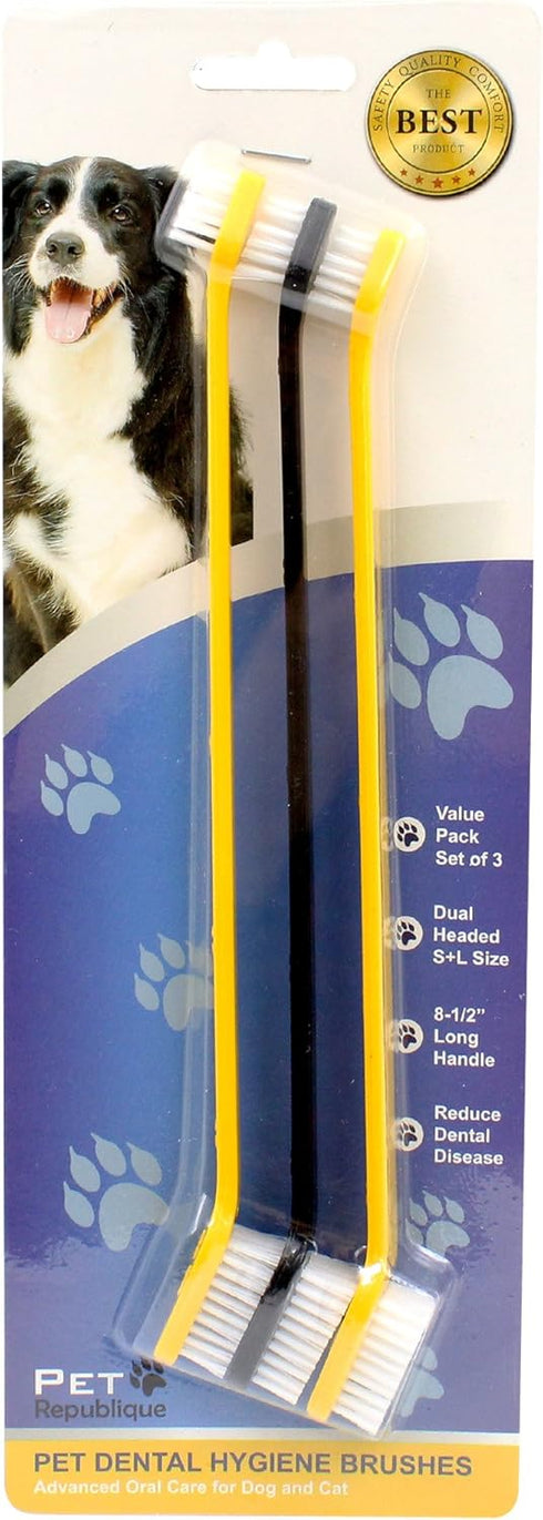 Dog Toothbrush Set of 3 – Dual Headed Dental Hygiene Brushes for Small to Large Dogs, Cats