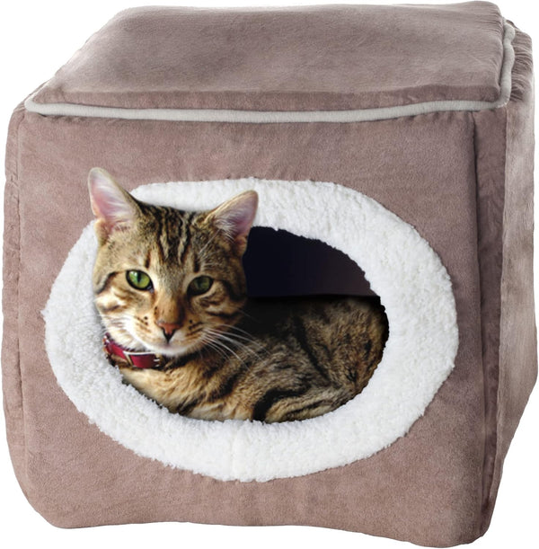 PETMAKER Cozy Cave Enclosed Cube Pet Bed - Medium, Light Coffee