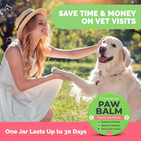 Natural Lick Safe Dog Paw Balm - 100% Organic Moisturizer & Soother for Dry Cracked Paws, 2oz