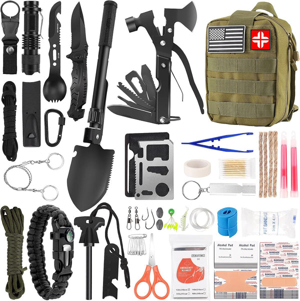 Survival Kit and First Aid Kit, 142Pcs Professional Gear with Molle Pouch for Camping Outdoor Adventure