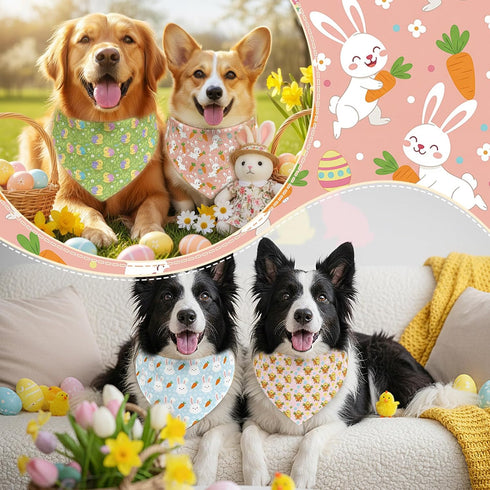 200 Set 25 (25.6 17.7 17.7) Pcs Spring Dog Bandanas Bulk Bunny Egg Carrot Bandanas for Dogs Triangle Kerchief Bibs