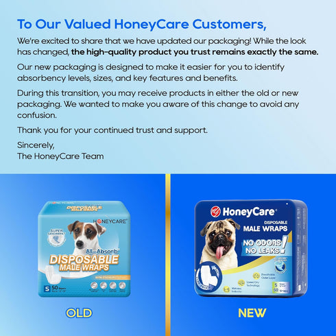 A26 50 Count, HONEY CARE All-Absorb Male Dog Wrap, Small