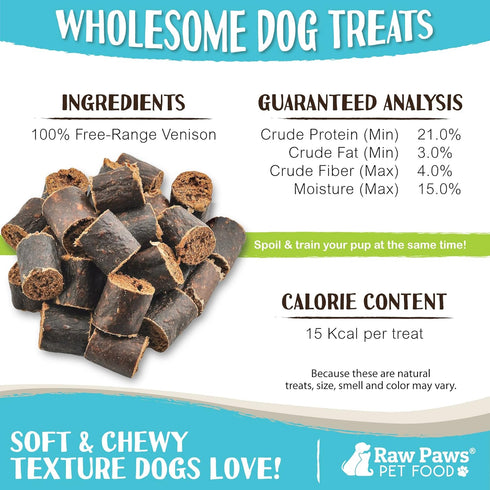 Raw Paws Wild-Caught Venison Treats for Dogs, 6-oz - Real Meat Jerky, Grain, Corn & Soy Free