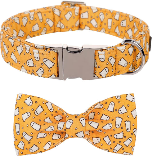 Lionet Paws Halloween Dog Collar with Bowtie - Adjustable Cute Cotton Fall Collar with Metal Buckle for Small Medium