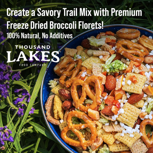 Thousand Lakes Freeze Dried Vegetables - Broccoli Florets - Bulk 5 ounces | 100% Florets - No Stems | No Salt Added