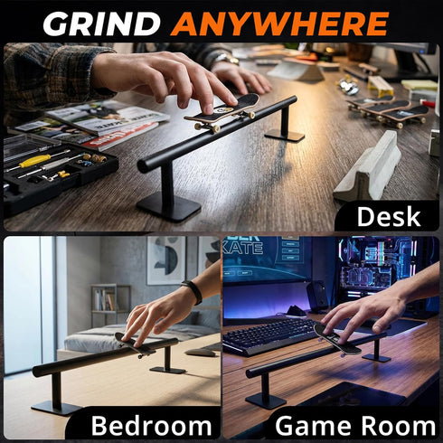 11" Setup Fingerboard Rail Metal Round Grind Rail Non-Slip Stable Base for Smooth Slides & Grinds Fingerboard Trick