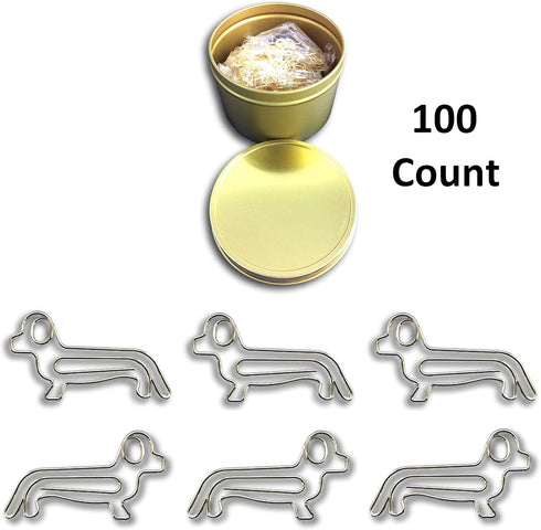 Dog Dachshund Shaped Paper Clips, Great for Collectors, Dog Lovers, 100 Count, Gold Tin Box