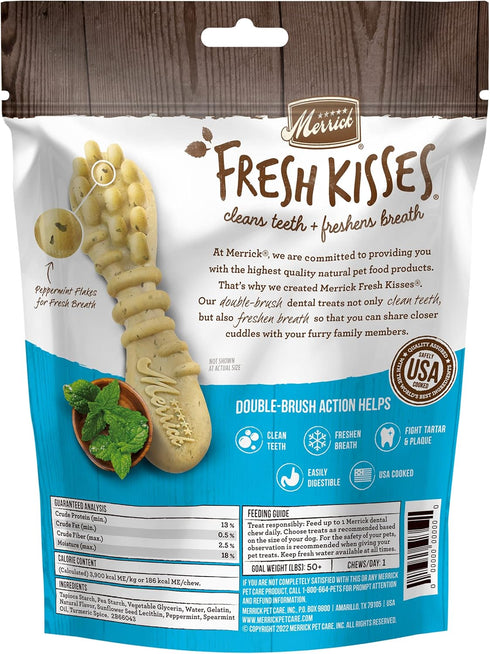Merrick Fresh Kisses Natural Dental Chews, Toothbrush Shape Treat with Real Mint, For Large Dogs - 7 ct.