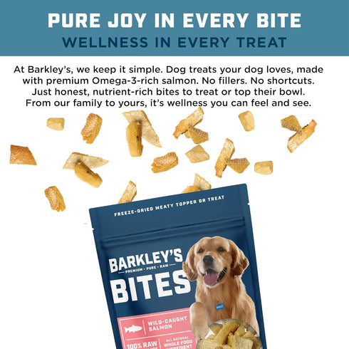 4 Oz (1 Pack) Barkleys Bag Salmon Bites, Freeze Dried Dog Treats and Food Topper, Made with Wild-Caught Salmon