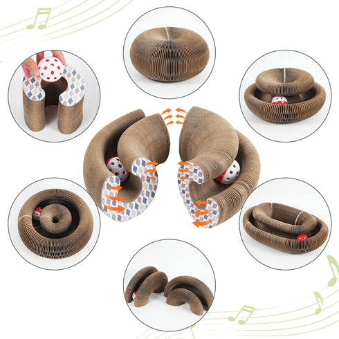 Organlada Cat Scratcher Cardboard with Bell-Ball, Foldable Slinky Scratch Pad, 1pcs