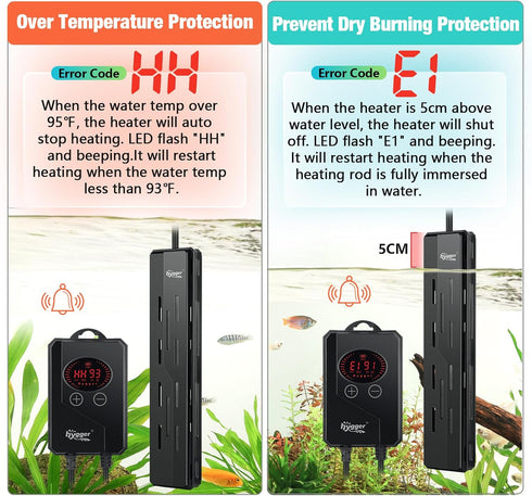 hygger Aquarium Heater 300W, Digital LED Controller, Overheating Protection, Submersible for 25-80 Gallon Tanks