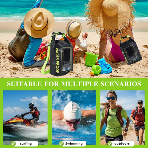 IP68 Waterproof Dry Bag, 2L - Roll Top Waterproof Pool Bag with Phone Pouch, Boating & Kayak Accessories (Black)