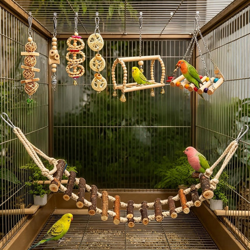 Genrico 8 Parrot Toys | Bright Colors Teether in Pieces, Bird Chewing Toys, for Training, Biting, Game and Enrichment