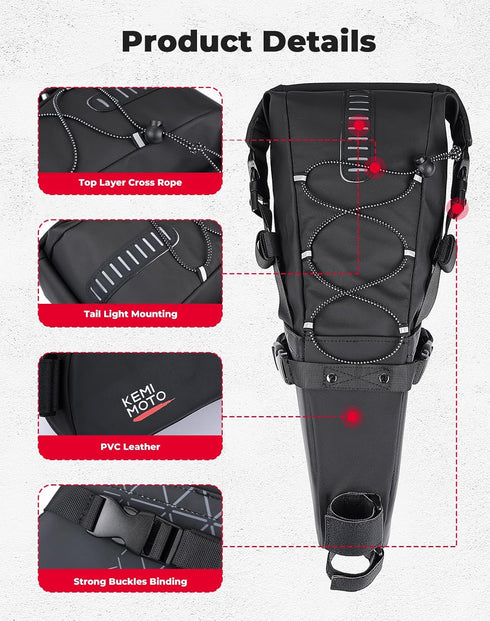 KEMIMOTO 13L Bike Saddle Bag - Waterproof Large Capacity Adjustable Cycling Storage Accessories