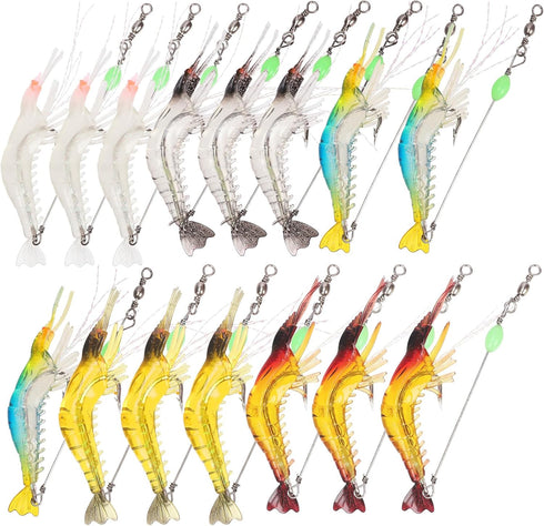 Hilitchi 15 Pcs Soft Shrimp Lures, Luminous Artificial Fishing Bait for Freshwater Trout, Bass, Salmon