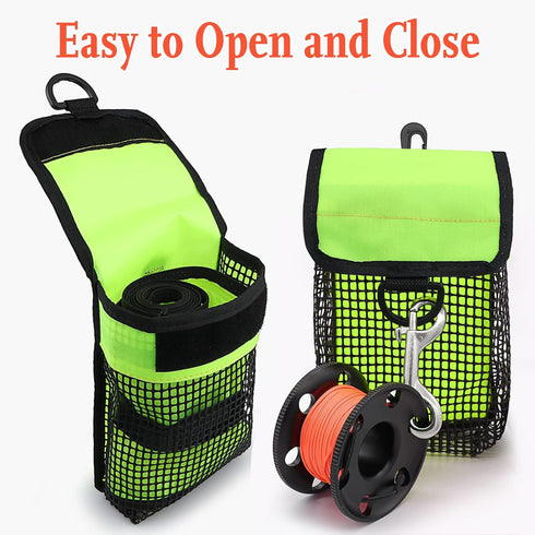 Scuba Diving Gear Bag - Finger Reel/SMB Safety Marker Buoy with Mesh Storage Pocket for Snorkeling