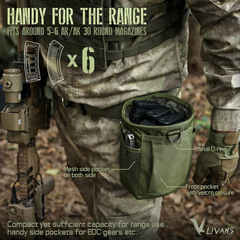 LIVANS Tactical Molle Dump Pouch - Adjustable Magazine Recovery Bag for Airsoft Paintball Hunting