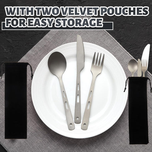 6 Set Set Backpacking Pcs Pure Titanium Fork Spoon Knife Camping Utensils Portable Titanium Cutlery, Lightweight Travel