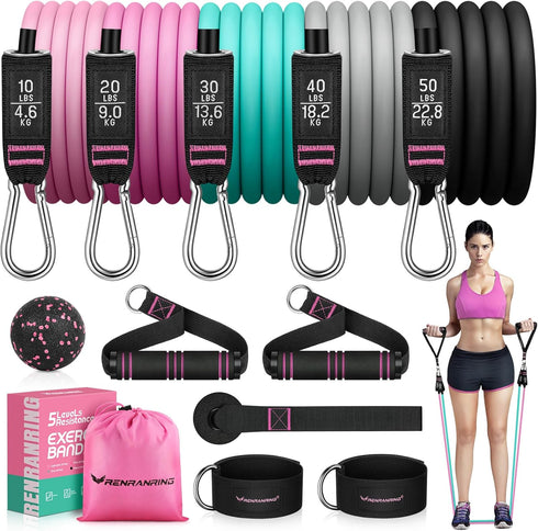 Resistance Bands Set with Handles, 150LBS Exercise Bands for Muscle Training, Ankle Straps for Men Women