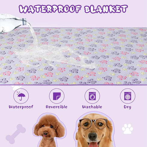 YUEPET Waterproof Dog Blankets, 2 Pack Washable Fleece Flannel Puppy Blanket, Soft Plush Reversible Throw for Small
