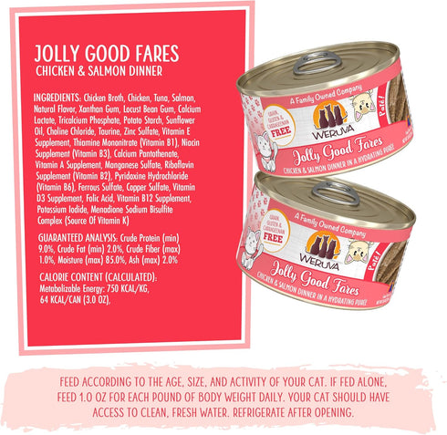 Weruva Wet Cat Food, Jolly Good Fares, Chicken and Salmon Pate, 3oz Can, Pack of 12