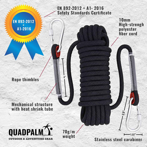 Multifunctional QUADPALM Grappling Hook with 10m Rope - Heavy Duty Stainless Steel Folding Claws for Climbing