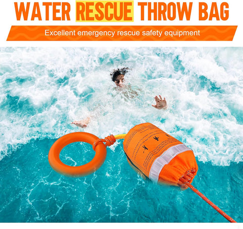 Water Rescue Throw Bag with 50FT Rope, High Visibility Emergency Rescue Rope for Kayaking