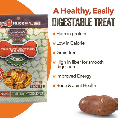 Gaines Family Farmstead Sweet Potato Peanut Butter Topped Dog Bones, All Natural, 8 Ounce Bag