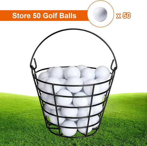 Golf Ball Metal Range Basket 2 Pack | Container Holds 50 Balls | Golf Ball Bucket with Handle