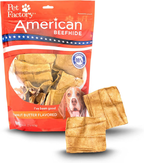 Pet Factory American Beefhide Chips Dog Chew Treats, Peanut Butter Flavor, 22 oz